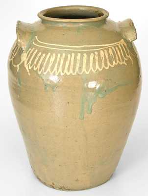 Fine 5 Gal. att. Thomas Chandler Stoneware Jar with Kaolin Slip Decoration, Edgefield, SC, c1850