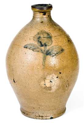 Early Boston Stoneware Jug with Impressed Floral Decoration, attrib. Boston, MA