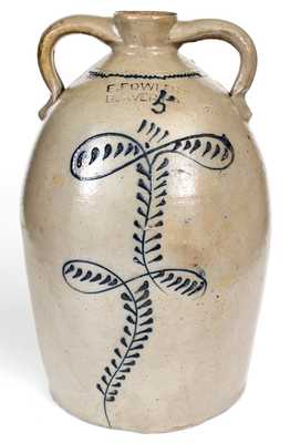 Outstanding 5 Gal. E. FOWLER / BEAVER, PA Double-Handled Stoneware Jug w/ Slip-Trailed Decoration