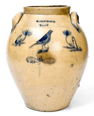 Rare R. SEYMOUR / TROY Stoneware Jar with Incised Bird Decoration