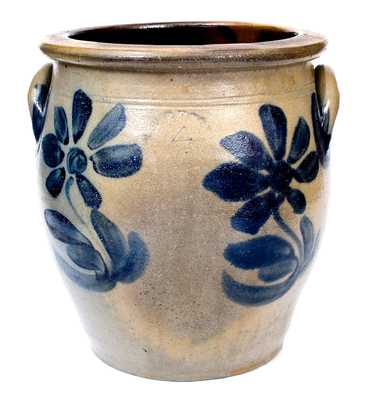 Exceptional R. W. RUSSELL, Beaver, PA Stoneware Jar w/ Bold Cobalt Floral Decoration