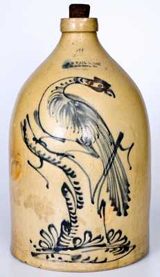 Very Fine Pheasant-on-Stump Stoneware Jug w/ Middletown, VT Advertising, Fort Edward, NY origin