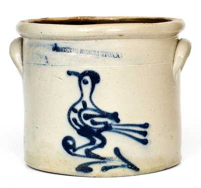 W. ROBERTS BINGHAMTON Stoneware Crock w/ Slip-Trailed Bird Decoration