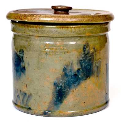 Outstanding JOHN BELL / WAYNESBORO 1871 Celadon-Glazed Stoneware Jar w/ Salt-Glazed Lid