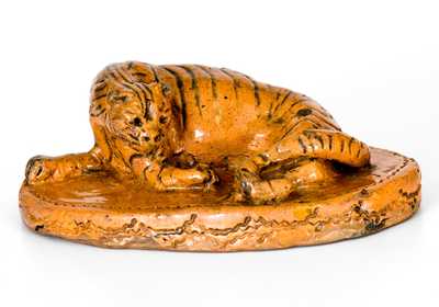 Rare Glazed Berks County, PA Redware Figure of a Tiger