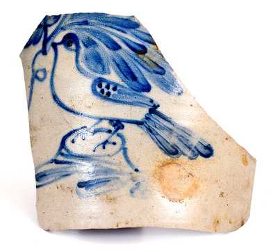 Exceptional Large-Sized Stoneware Sherd w/ Cobalt Bird Decoration, attrib. Cowden & Wilcox, Harrisburg, PA