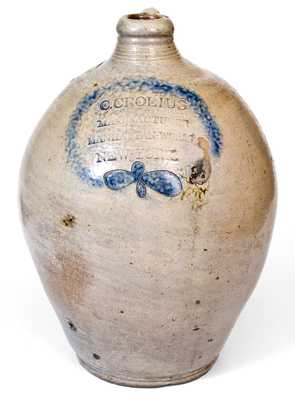 Fine 2 Gal. C. CROLIUS Stoneware Jug w/ Incised Decoration, Manhattan, New York