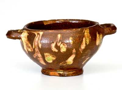 Very Rare Diminutive Redware Sugar Bowl w/ Marbled Slip Decoration, probably Hagerstown, MD, early 19th century