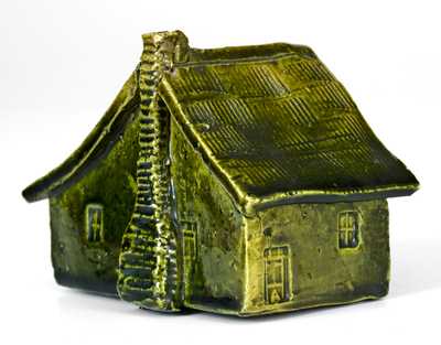 George Ohr Pottery Green-Glazed Cabin Inkwell