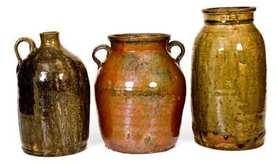 Three Glazed Stoneware Vessels, Southern origin, late 19th or early 20th century