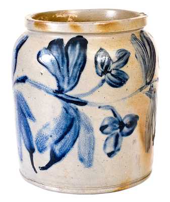 Outstanding Squat-Formed Baltimore Stoneware Jar w/ Profuse Cobalt Decoration, c1830