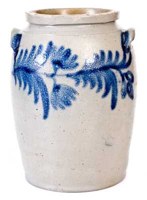 One-Gallon Baltimore Stoneware Jar with Cobalt Floral Decoration, c1840