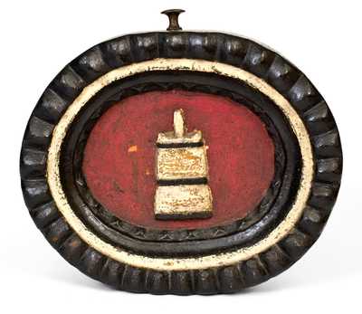 Rare Painted Redware Doorstop with Churn Motif, American, late 19th century, found in Hagerstown, MD