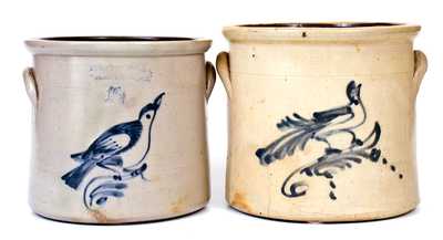 Lot of Two: Stoneware Crocks w/ Bird Decoration, Flemington, NJ and Ellenville, NY