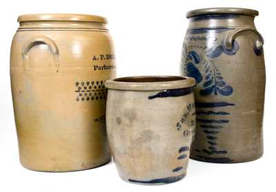 Lot of Three: A. P. DONAGHHO / Parkersburg, WV Stoneware Jar, Greensboro, PA Vessels