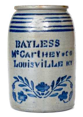 Rare attrib. J.H. Miller / Brandenburg, KY Stoneware Canning Jar w/ MAYSVILLE Advertising