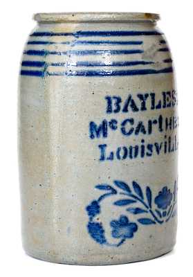 Rare attrib. J.H. Miller / Brandenburg, KY Stoneware Canning Jar w/ MAYSVILLE Advertising