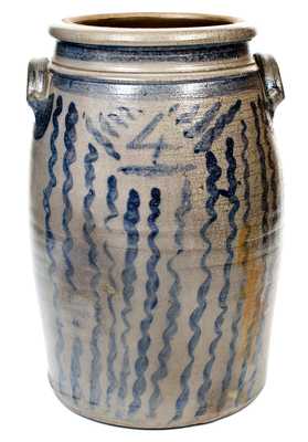 Exceptional Shinnston, WV Stoneware Jar w/ Profuse Cobalt Vertical Stripe Decoration