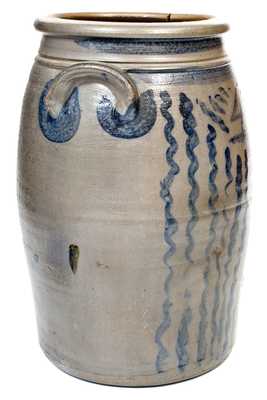 Exceptional Shinnston, WV Stoneware Jar w/ Profuse Cobalt Vertical Stripe Decoration