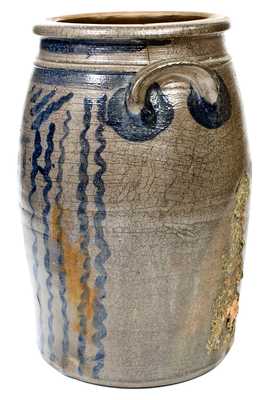 Exceptional Shinnston, WV Stoneware Jar w/ Profuse Cobalt Vertical Stripe Decoration