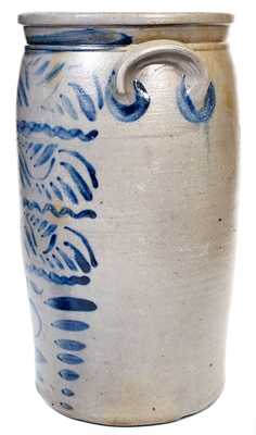 Exceptional  Shinnston, WV Stoneware Churn w/ Profuse Freehand Cobalt Decoration