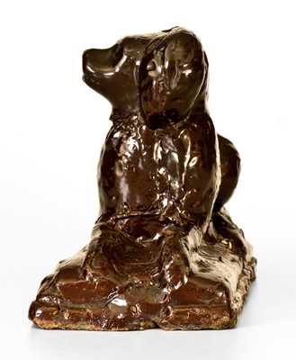 Stoneware Reclining Dog Doorstop, Jane Lew, WV, circa 1880, Dark-Brown Glaze
