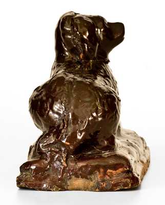 Stoneware Reclining Dog Doorstop, Jane Lew, WV, circa 1880, Dark-Brown Glaze