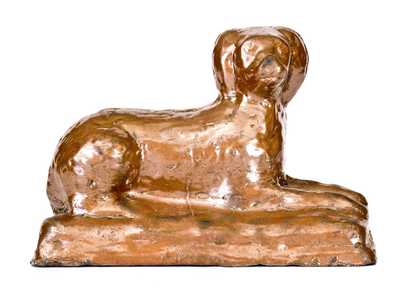 Stoneware Reclining Dog Doorstop, Jane Lew, WV, circa 1880, Chocolate-Brown Glaze