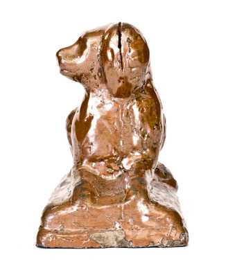 Stoneware Reclining Dog Doorstop, Jane Lew, WV, circa 1880, Chocolate-Brown Glaze