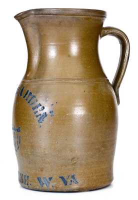 Rare T.D. HARDEN / PALATINE. W. VA Stoneware Pitcher w/ Stenciled Cobalt Shield Decoration