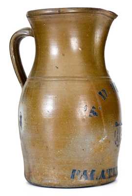 Rare T.D. HARDEN / PALATINE. W. VA Stoneware Pitcher w/ Stenciled Cobalt Shield Decoration