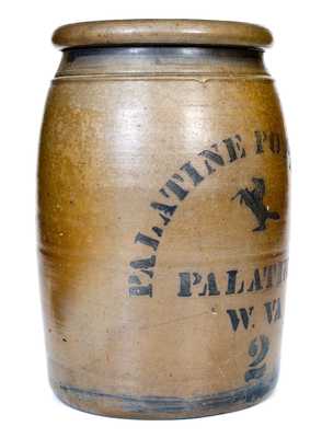 PALATINE POTTTERY Co. / PALATINE, / W. VA Stoneware Jar w/ Stenciled Cobalt Horse Motif