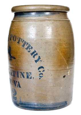 PALATINE POTTTERY Co. / PALATINE, / W. VA Stoneware Jar w/ Stenciled Cobalt Horse Motif