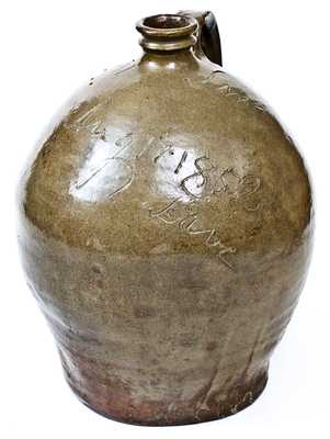 David Drake Stoneware Jug, Inscribed Lm / Aug 17. 1852 / Dave, Made at Lewis Miles Stony Bluff Manufactory, Horse Creek Valley, Edgefield District, SC