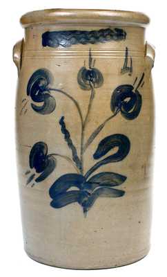 Exceptional Four-Gallon Stoneware Churn w/ Elaborate Floral Decoration, att. S.A. Colvin & Sons, Jane Lew, WV
