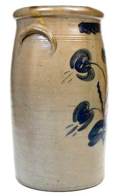 Exceptional Four-Gallon Stoneware Churn w/ Elaborate Floral Decoration, att. S.A. Colvin & Sons, Jane Lew, WV