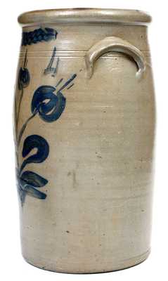 Exceptional Four-Gallon Stoneware Churn w/ Elaborate Floral Decoration, att. S.A. Colvin & Sons, Jane Lew, WV