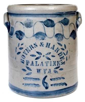 Exceptional BOYERS & HARDEN / PALATINE / W VA Six-Gallon Stoneware Crock w/ Elaborate Decoration