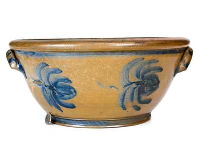 Extremely Rare Large-Sized Palatine, WV Stoneware Bowl with Freehand Cobalt Decoration