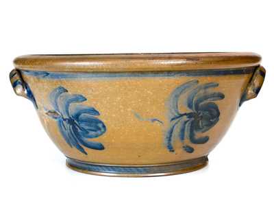 Extremely Rare Large-Sized Palatine, WV Stoneware Bowl with Freehand Cobalt Decoration