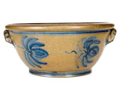 Extremely Rare Large-Sized Palatine, WV Stoneware Bowl with Freehand Cobalt Decoration