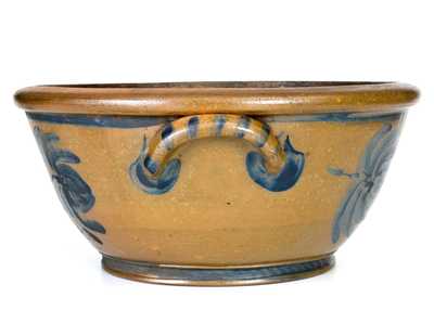 Extremely Rare Large-Sized Palatine, WV Stoneware Bowl with Freehand Cobalt Decoration