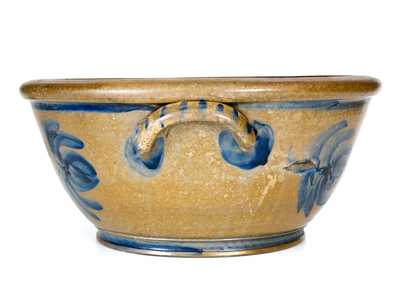 Extremely Rare Large-Sized Palatine, WV Stoneware Bowl with Freehand Cobalt Decoration