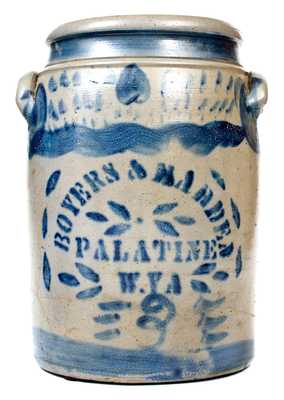 Fine Three-Gallon BOYERS & HARDEN / PALATINE / W.VA Stoneware Jar w/ Elaborate Cobalt Decoration