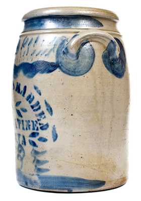 Fine Three-Gallon BOYERS & HARDEN / PALATINE / W.VA Stoneware Jar w/ Elaborate Cobalt Decoration
