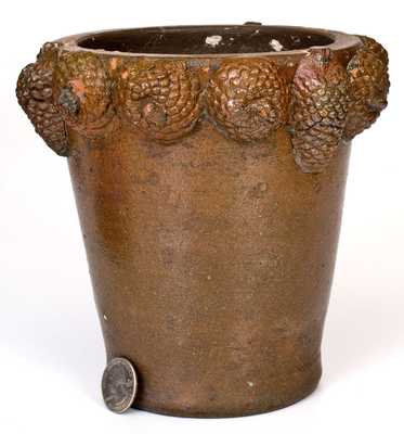 Extremely Rare Stoneware Flowerpot w/ Applied Pine Cones, David Greenland Thompson, Morgantown, WV