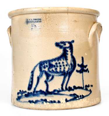 Rare J. & E. NORTON / BENNINGTON, VT Stoneware Crock w/ Dog Decoration