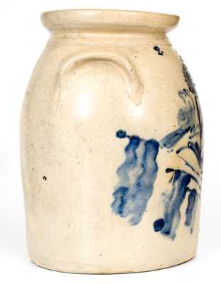 Rare C. Haidle / Union Pottery / Newark, NJ Stoneware Jar w/ Elaborate Birds, Crown and Flags Scene