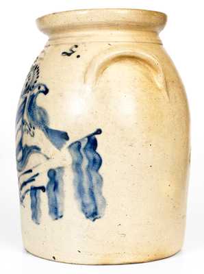 Rare C. Haidle / Union Pottery / Newark, NJ Stoneware Jar w/ Elaborate Birds, Crown and Flags Scene