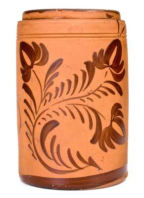 Outstanding 1888 Tanware Canister w/ Elaborate Albany Slip Floral Decoration